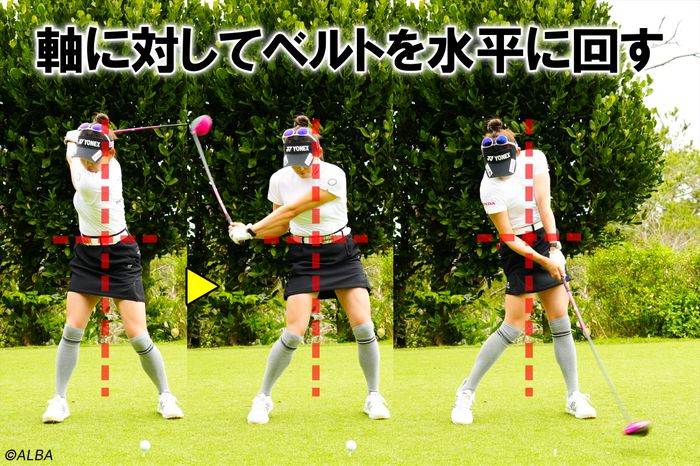 スイング軸が真っすぐで、ベルトが水平に回る
