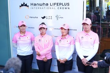 “最強ジャパン”を結成した（左から）西郷真央、山下美夢有、古江彩佳、竹田麗央