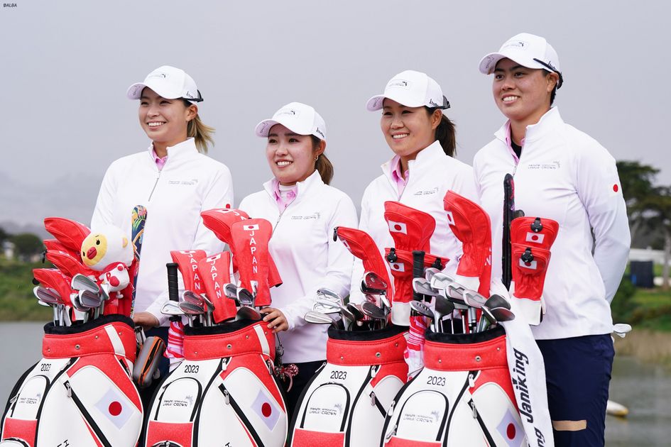 23年女子ゴルフ国別対抗戦サイン入りジップアップシャツ（渋野、畑岡、古江、笹生） 渋野日向子と笹生優花、古江彩佳と畑岡奈紗が直接対決！ 米女子
